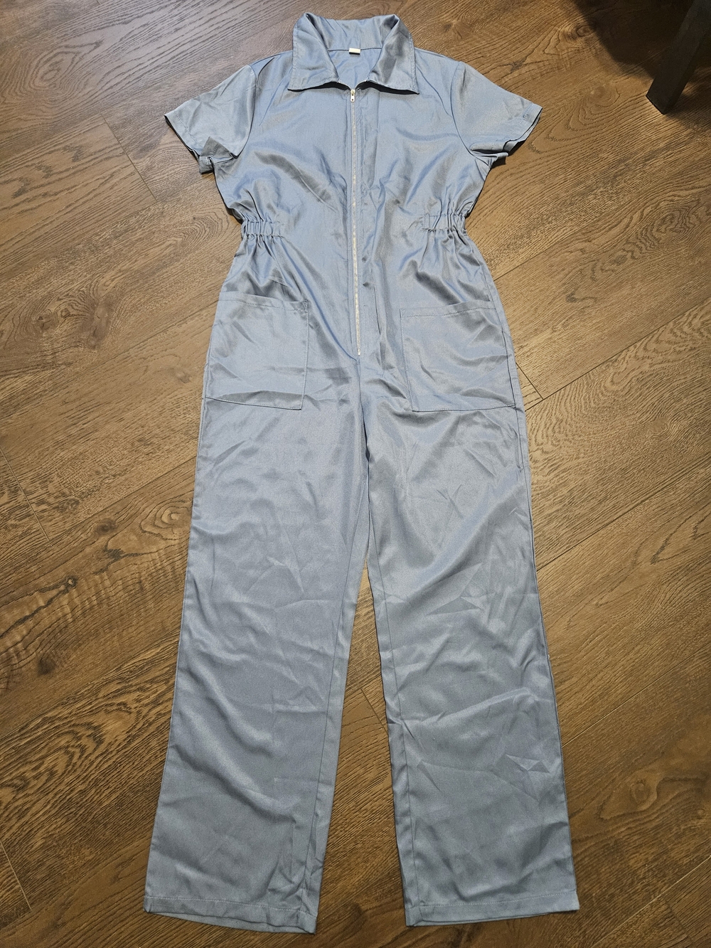 Source Unknown Light Blue Short-Sleeve Zip Front Jumpsuit